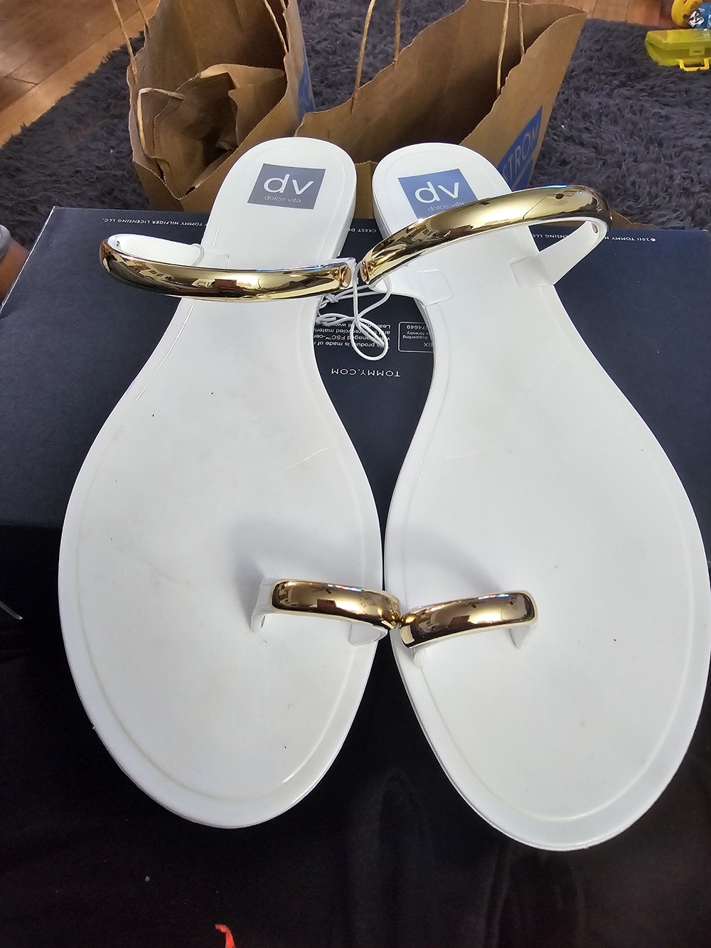 DV by Dolce Vita White Sandals with Gold Accents